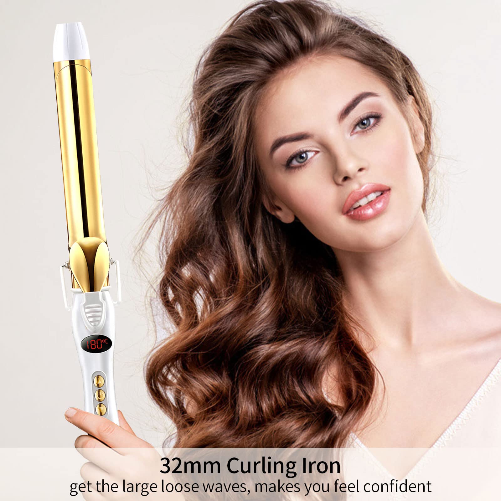 Rosy Forth Curling Iron 32mm with Ceramic Coating Barrel, Professional Curling Wand Instant Heat up, Gold Hair Curler with LCD Display (OPEN-BOX) Rosy Forth Curling Iron 32mm with Ceramic Coating Barrel, Professional Curling Wand Instant Heat up, Gold Hair Curler with LCD Display (OPEN-BOX)